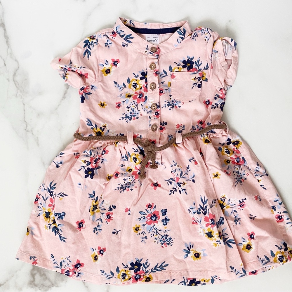 Infant Girls Belted Flowered Dress - Carter’s